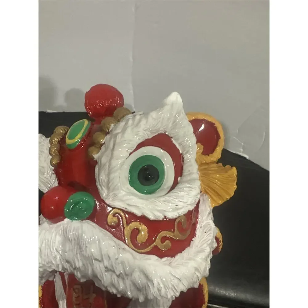 Chinese New Year Lion Dragon Figurine Red Gold Asian Decor Good Luck Fortune